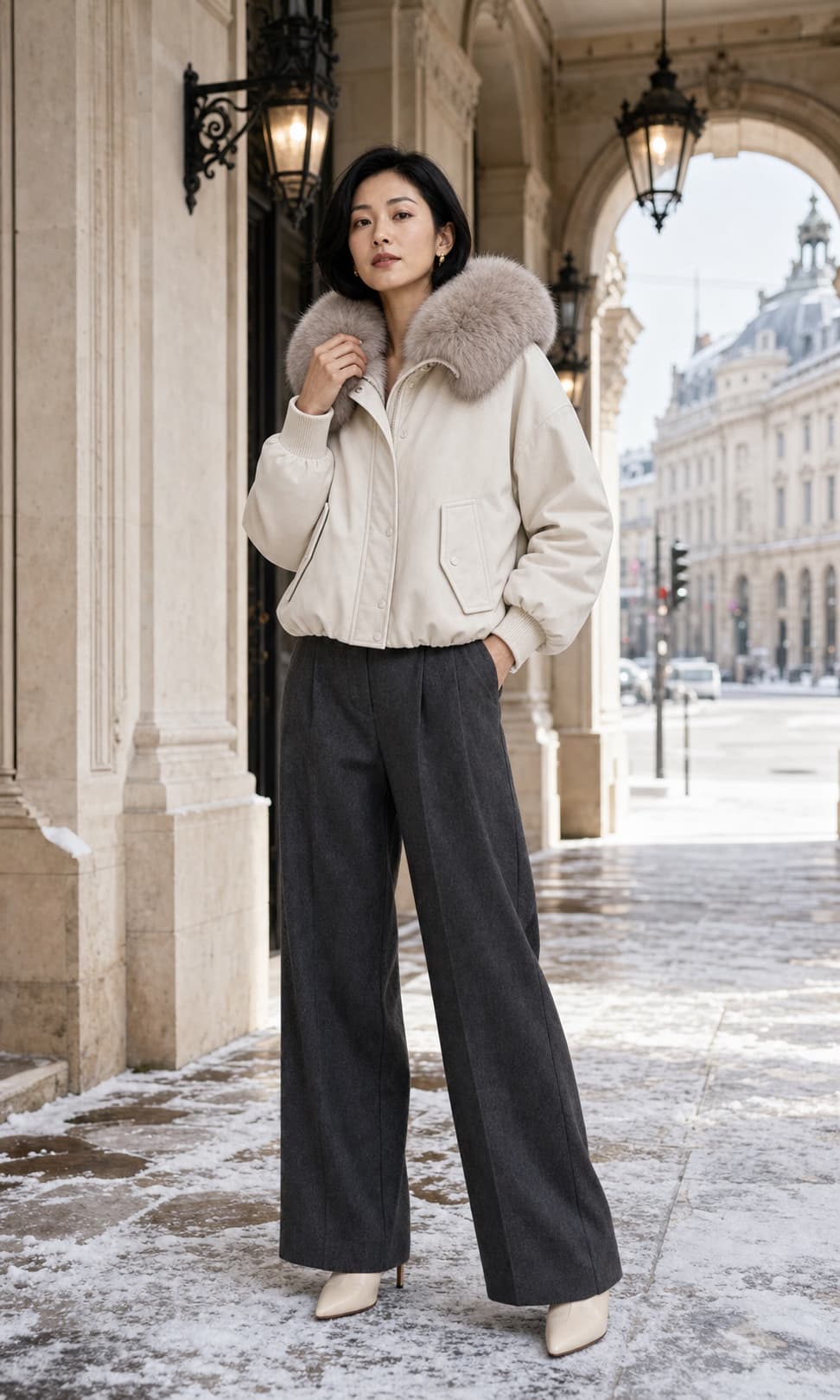 Ivory Fur-Collar Cropped Jacket campaign