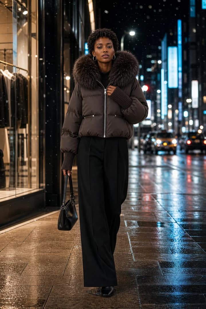 Dark Taupe Fur-Hood Puffer DJ-C02