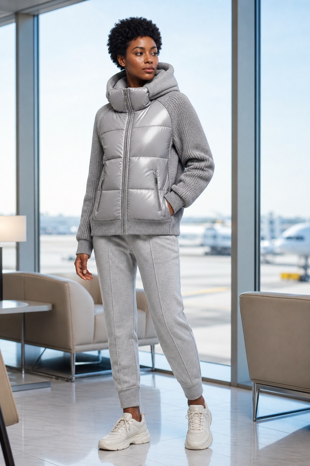 Duo Jia generated premium winter outerwear campaign photo 10: Stone Hybrid Puffer-Knit Jacket